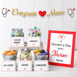 Hahafelt 14 Pcs Nurse Graduation Decorations 2025 Graduate Party Supplies Set, Congrats Nurse Banner with Hospital Themed Food Tents and Sign for School Survivor, 7. 3ft