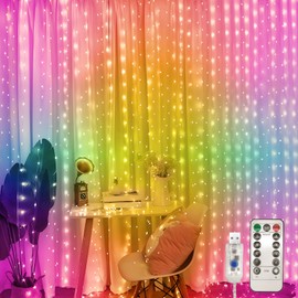 Jsdoin Light Curtain, 3.6 x 3 m 360 LEDs Fairy Lights Curtain 8 Modes with Timer for Fairy Lights Window Indoor Outdoor Decoration, Christmas Party, Room, Bedroom, Wedding (Multi-Colour)