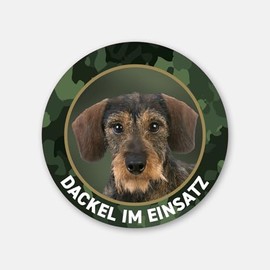 Dachshund Sticker "Dachshund im Einsatz" Rauhaardackel, Teckel, Dachshund Premium Sticker Round