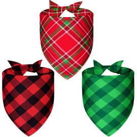 Agroon Christmas Dog Bandanas Plaid XLarge 3PCS, 6 Pattern Holiday Scarf for Boy and Girl, Triangle Reversible Bibs Breed for Puppy Pets