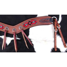 Showman Leather Tripping Collar w/RED & Teal Beaded Navajo Design! New Horse TACK!
