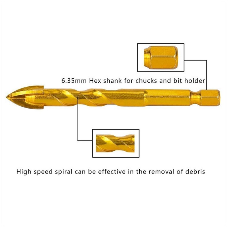 6Pcs Cross Spearhead Drill Bit Carbide Hex Shank Drilling Tool