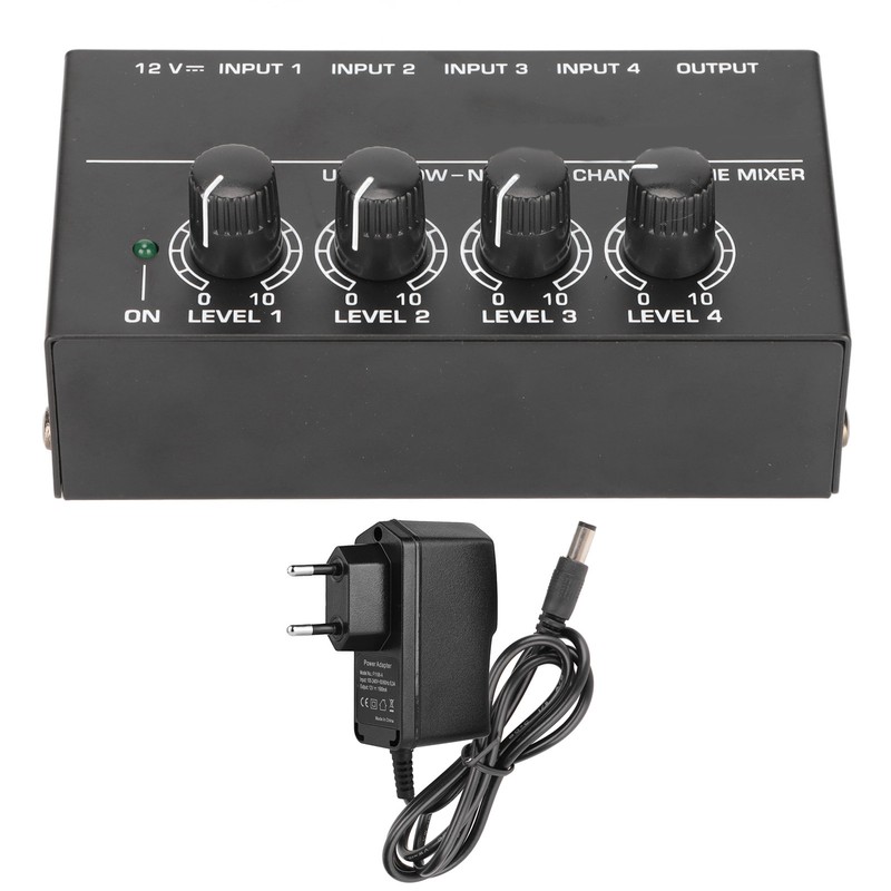 4 Channel Line Mixer Stereo Compact Low Noise Adjustable Volume