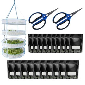 Happy Hydro Trim and Cure Kit 20-Pack 1oz Windowed Grove Bags with 2 Pairs of Harvesting Scissors and Drying Rack - for Harvesting and Curing Produce & Herb Preservation