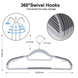 FSUTEG 50-Pack Heavy-Duty Plastic Hangers with Non-Slip Grips, 11lb Weight Capacity – Durable Space-Saving Closet Organizers for Shirts, Pants, Dresses & Coats(Grey)