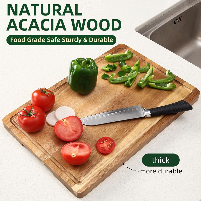 Acacia Wood Cutting Board, 18x12x1 Inch Pre-Oiled Chopping Board with