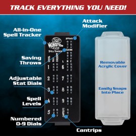 Ultimate RPG Spell Tracker for DND- Easily Keep Track of All Magic Stats, Levels, Modifiers Easily w Adjustable Place-Locking Dials & Protective Cover- Compatible w Dungeons Dragons 5e Tabletop Games