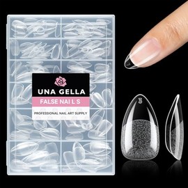 UNA GELLA Uñas postizas cortas con forma de almendra, 216 unidades, 12 tamaños de uñas a presión con puntas preformadas, cobertura completa acrílica p
