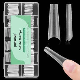 JODSONE Long Coffin Nail Tips Soft Gel Matte Half Cover Clear Gelly Press on Flase Nail Tips for Extension Nail Manicure 12 Sizes 360Pcs