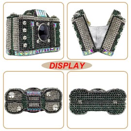 HUANG ZHUANG Cute Camera Shape Crystal Clutch Purse Mini Rhinestone Evening Bag Wedding Handbag Party Women Purse(green)