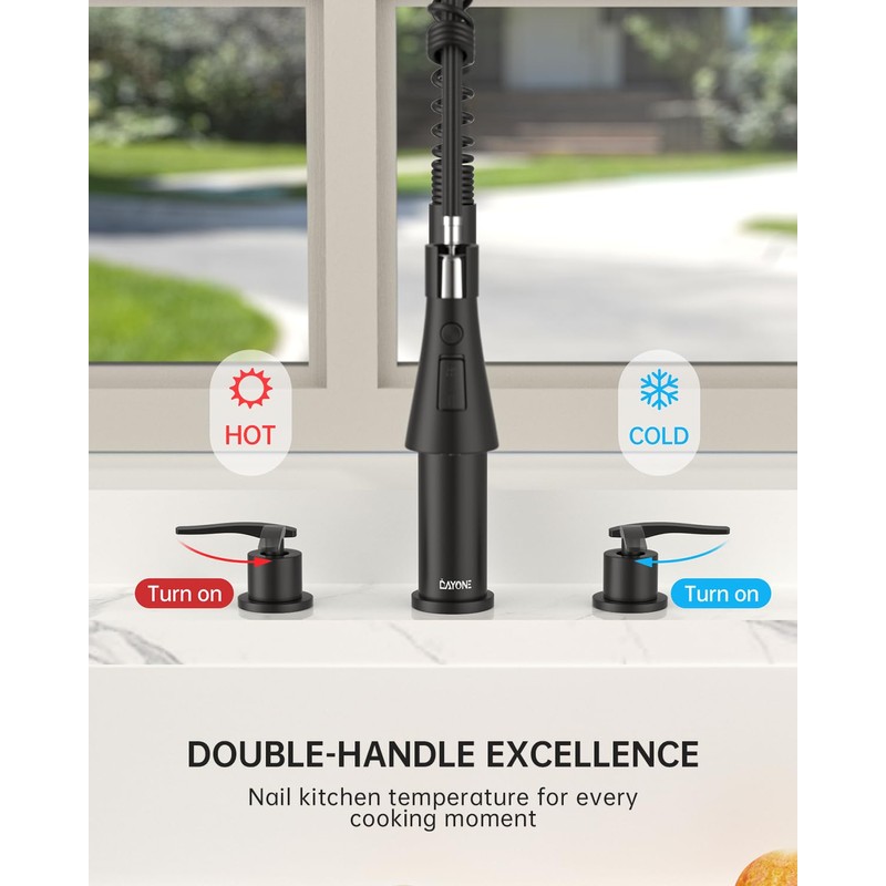 4 Holes Kitchen Faucet Matte Black, Commercial 3 Hole Kitchen