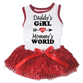 Petitebella Daddy's Girl and Mommy's World Puppy Dog Dress (Red Sequins Tutu, Large)