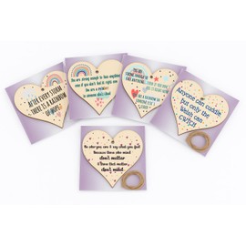 Pack of 5 Wooden Hanging Hearts with Inspirational Quote – x5 Set Gift-Ready Rustic Wall Signs for Women, Teens, Friends – Thoughtful Home Decor Plaque