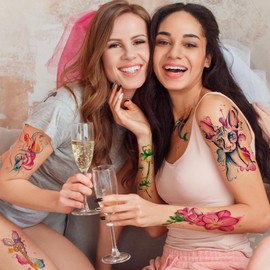 Qpout 24 Sheets Watercolour Temp Tattoos, 3D Aesthetic Half Arm Tattoo Stickers, Beautiful Realistic Large Colourful Floral Animal Temp Tattoos for Women Girls Adults