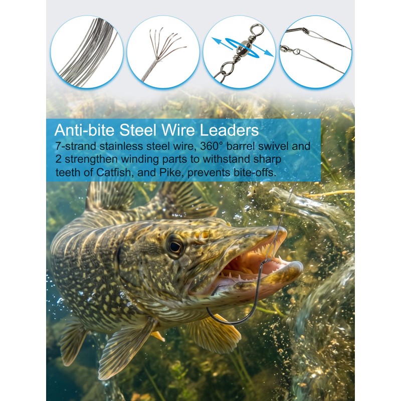 Hlotmeky 100pcs Fishing Hooks with Leader (100pcs-1/0)