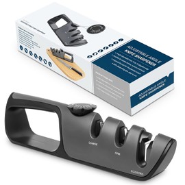 Adjustable Angle Knife Sharpener – Multi-Function Sharpening Tool with Non-Slip Base & Ergonomic Handle – For Kitchen Knives, Pocket Knives & Scissors – Guided Sharpening System