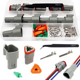 Twippo 3 Pin Deutsch Connector Kit 5 Sets, Gray DT Connector Kit, 3 Pin Automotive Waterproof Wire Connectors, Electrical Connectors Kit with 16# Stamped Contacts for Car, RV, Truck Wiring 22-16AWG