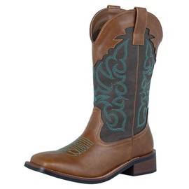 SheSole Women's Cowboy Boots Square Toe Mid Wide Calf Cowgirl Boots Chunky Heel Fashion Western Boots US Size 9.5