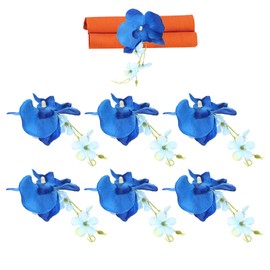 PATIKIL Handmade Orchid Flower Napkin Rings, 6 Pack Handcraft Floral Napkin Holder for Wedding Birthday Banquet Table Decoration Christmas Thanksgiving, Blue