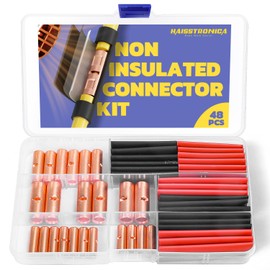 haisstronica Non Insulated Butt Connectors Kit, AWG 8-4 24pcs Bare Copper Splice Terminals with 24pcs 3:1 Heat Shrink Tubing for Automotive Marine，Precision chamfered Uninsulated Wire Connectors