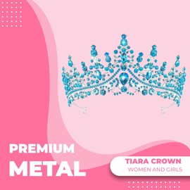 Papoopy Tiara Crown for Women, Headband Hair Accessories for Birthday Wedding Party Costume (D-Blue)