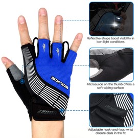 Souke Sports Guantes de ciclismo acolchados de medio dedo, guantes de bicicleta que absorben los golpes, antideslizantes, transpirables, para ciclismo de carretera, para hombres y mujeres, color azul, talla M