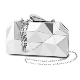 YAPAIOU Women Lattice Pattern Metal Evening Clutch Bag,Geometric Evening Clutch Purse Handbag With Chain Strap For Wedding Party Prom Formal Occasion(Silver)