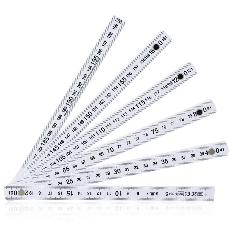 com-four® 5 x Plastic Folding Ruler - 2 Metre Folding