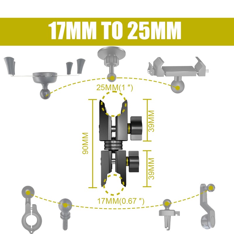 17mm to 25mm Aluminum Socket Arm, KALCINTY Length 3.5" Composite