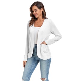 TownCat Women's Thin Casual Long Sleeve Elegant Cardigan with Pockets Lightweight Cosy Open Front Sleeves Outdoor Breathable Jackets, White