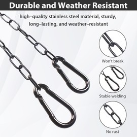 2 Pcs Gate Chain Lock,Black Metal Chain ，Stainless Steel Gate Link Chain Lock with 2 Detachable Carabiners for Outdoor Fences, Pet Cages, Horse Goat Cow Corrals（20 Inch and 24 Inch）