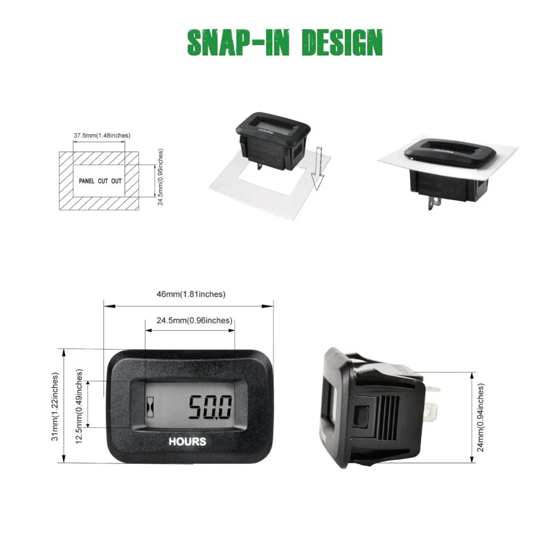 YOOREAL DC5-60V Digital Hour Meter of Lawn Mower Tractor Snow