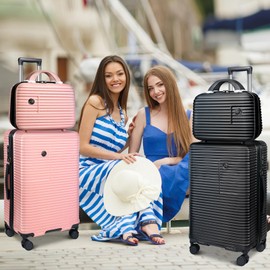 Carry On Luggage Sets 2 Piece, PC+ABS Hardside Suitcases with Spinner Wheels and TSA Lock for Travel.(Black, 14"+20")