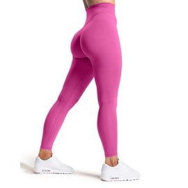 Olmlmt No Front Seam Workout Leggings for Women Tummy Control Butt Lifting Leggings Buttery Soft Gym Yoga Pants(O810-Hot Pink-M)
