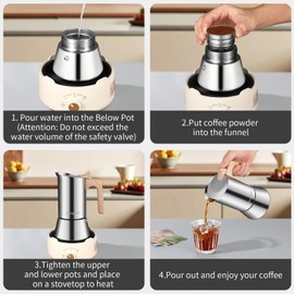 Mongdio Stainless Steel Moka Pot, Stovetop Espresso Coffee Maker, Percolator Coffee Pot, Italian Espresso Greca Coffee Maker for Camping Travel Home, 6 Espresso Cups, 10 oz