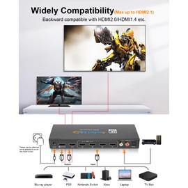 4x2 HDMI 2.1 Matrix Switch, 8K@60Hz, 4K@120Hz HDMI Switch 4 in 2 Out Support HDR10, HDCP 2.3, 4 Input 2 Output Splitter with ARC, Optical & Analog Audio Extractor, Auto-Scaling, IR Remote Control