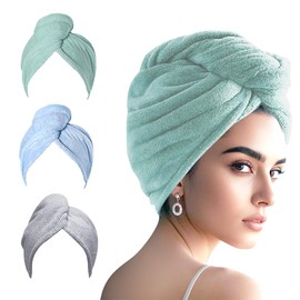 AGKXHDEC Microfiber Towel, Hair Turbans for Wet Hair, Drying Hair Wrap for Women(The Color of The Picture is for Reference only) (Light Blue,Light Green,Gray)