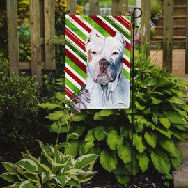 Caroline's Treasures SC9341GF Pit Bull Candy Cane Holiday Christmas Garden Flag Mailbox Flag Decorative Yard Flag Banner Outside Patio Artwork Yard Flower Beds, Garden Size, Multicolor