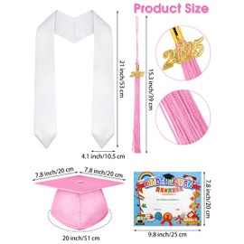 SOMSOC 5 Pieces 2025 Preschool Kindergarten Graduation Gown Cap Sash Set with 2025 Tassel, Certificate for Toddler Children