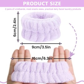 HASTHIP® 2 Pares Muñequeras de SPA para Mujeres,Pulseras Absorbentes de Felpa Suave para Lavarse la Cara,Yoga Deporte y Cuidado Facial Equipos Belleza Súper Absorbentes (Púrpura + Gris)