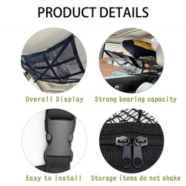 7WUNDERBAR Luggage Net Car Luggage Net Car Roof Storage Luggage Net Blanket Camping Accessories for Four Roof Armrests, Van, SUV, 90 x 65 cm (9 Pieces)