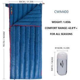 Naturehike Down Sleeping Bag 650 Fill Power Lightweight Compact for Backpacking Camping Hiking Traveling with Compression Sack (Blue(42.8℉), Large（78.7" L x31.5 W）)