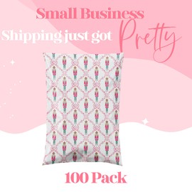 14.5x19 Designer Poly Mailer 100 Pack Heavy Duty Waterproof Self Seal Shipping Bags for Small Business Large Mailing Envelopes Bulk Tear Resistant Packaging Pink Nutcracker Christmas Holiday