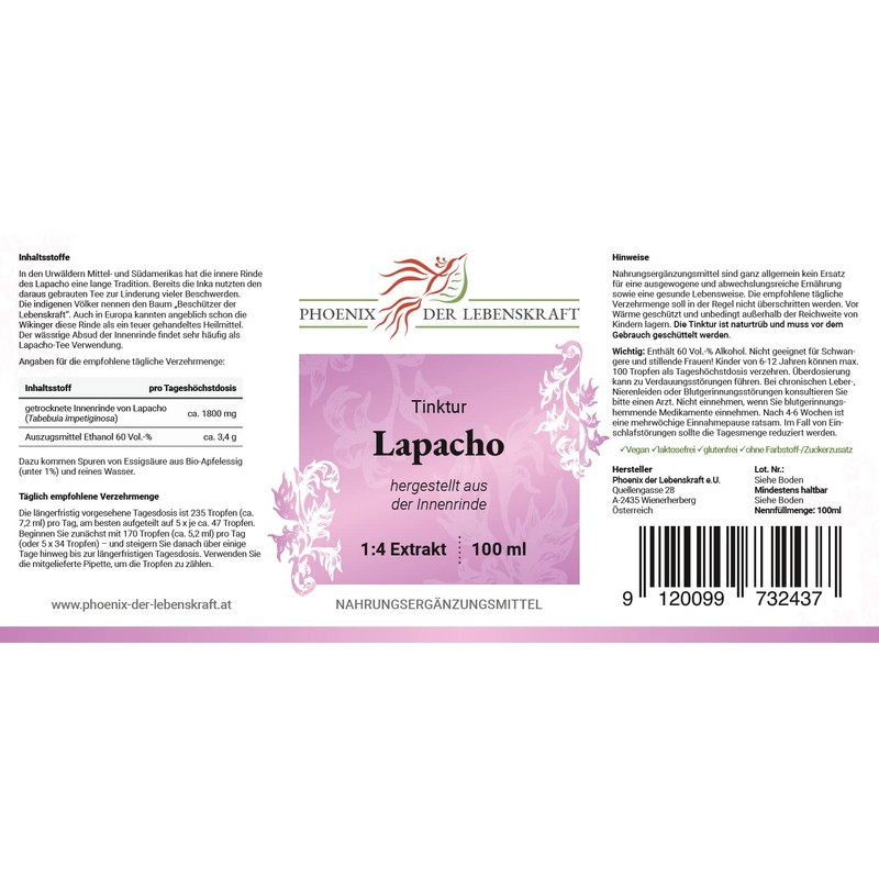 Lapacho Tincture, 100 ml, Tabebuia Impetiginosa Drops (1:4 Extract), Premium