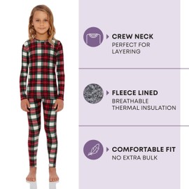 Rocky Thermal Underwear For Girls (Long Johns Thermals Set) Shirt & Pants, Base Layer w/Leggings/Bottoms Ski/Extreme Cold (White Plaid - Large)
