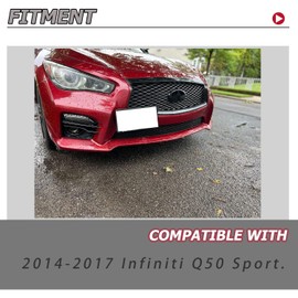 HECASA Lower Grille+Fog Light Cover Compatible with 2014-2017 Infiniti Q50 Sport Front Grill Fog Lamp Trim Painted Black