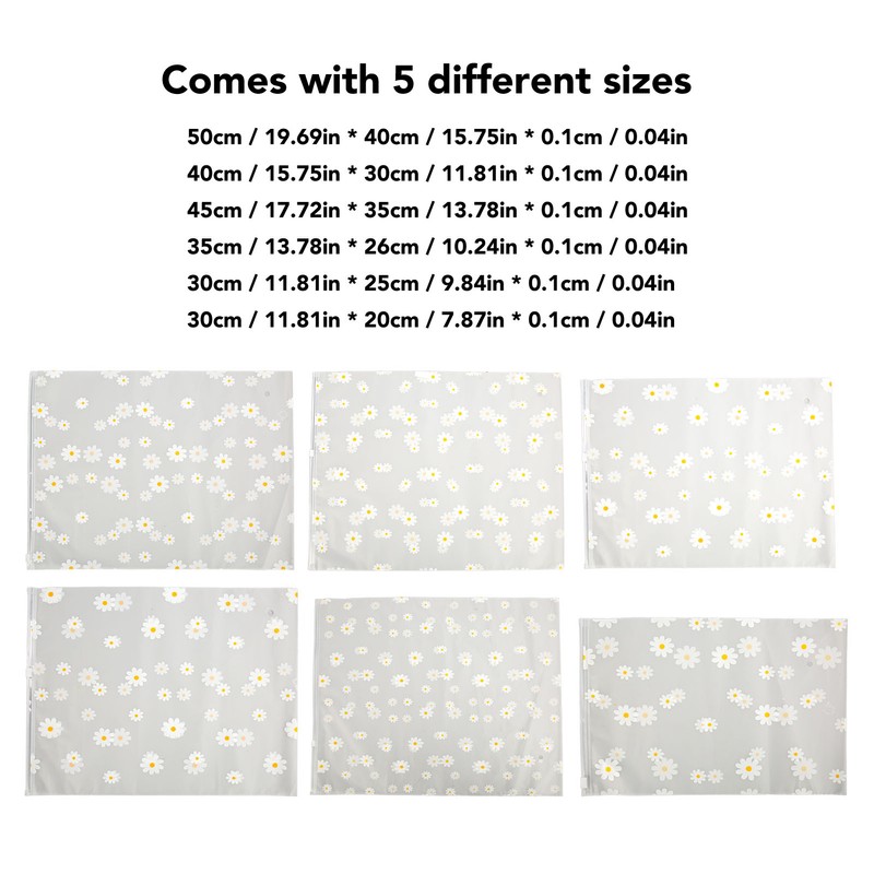 30PCS Frosted Slide Zip Plastic Bags Daisy Pattern Reusable Lightweight