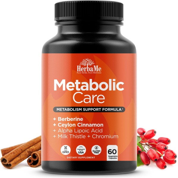 HerbaMe Berberine Supplement with Ceylon Cinnamon, Chromium, Alpha Lipoic Acid,