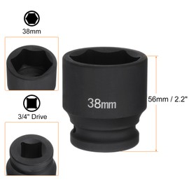 sourcing map 6-Point Impact Socket 3/4" Drive 38mm Metric 40Cr Alloy Steel Spindle Axle Nut Impact Socket