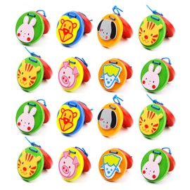 Foraineam 16 Pieces Finger Castanets, Wooden Mini Castanet Musical Instrument, Lovely Cute Animal Pattern Castanet